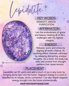 Lepidolite Tumbled Pocket Stone - Rocks with Sass Crystal Affirmations, Thought Patterns, Metaphysical Healing, Seven Chakras, Divine Light