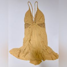 Free People Yellow Flowy Ruffle Mini Dress Size Xs Tp Nwt Yellow Sleeveless Beach Cover-up Dress, Yellow V-neck Beach Dress For Spring, Yellow V-neck Mini Dress For Beach Season, Bohemian Yellow Sleeveless Mini Dress, Yellow Ruffle Beach Dress, Yellow Flowy Dress For Beach Cover-up, Yellow Ruffled Beach Dress, Yellow Sleeveless Mini Dress For Beachwear, Yellow Sleeveless Beachwear Mini Dress