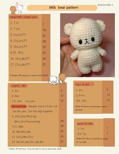 there is a small crocheted teddy bear on the page with instructions to make it