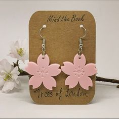 London spring is here with all the lovely cherry blossom trees. With this order you will get one of those cards for free. 🌸 Hooks: lead free, nickel free. Antique-silver-plating. Large pastel pink flower with some great detail.  Laser cut acrylic, 30 mm across. The surface on the back is smooth and shiny. Blossom Colored Flower Charm Earrings For Spring, Blossom Color Flower Charm Earrings For Spring, Blossom Flower Charm Earrings For Spring, Blossom Color Earrings With Flower Charm For Spring, Pink Flower Shaped Earrings For Spring, Pink Hypoallergenic Flower Earrings For Mother's Day, Spring Pink Earrings With Flower Charm, Pink Nickel-free Flower Earrings For Mother's Day, Mother's Day Pink Nickel-free Flower Earrings