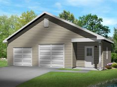 a two car garage is shown in this rendering