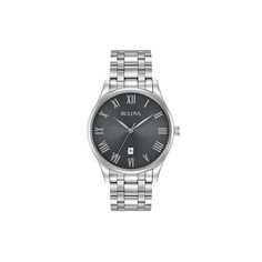 For a look that will simply never go out of style, reach for this handsome men's watch from the Bulova Classic collection.FEATURES Date window DISPLAY Dial color: charcoal sunray Face cover material: mineral crystal CASE Material: stainless steel Diameter: 40 mm BAND Material: stainless steel Clasp: hidden deployment Circumference: 228 mm Width: 20 mm DETAILS Movement: quartz Power: battery Water resistance: 30 meters Warranty: manufacturer's 3-year limited For warranty information please click Classic Gray Watch For Formal Occasions, Timeless Gray Watch For Formal Occasions, Classic Gray Watches With Subdials, Gray Chronograph Watch With Round Dial, Gray Chronograph Watch, Gray Formal Watch With Round Dial, Formal Gray Watch With Round Dial, Last Will And Testament, Will And Testament