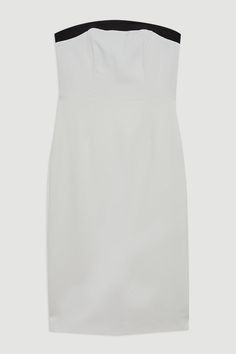 The Founder Compact Stretch Viscose Tailored Contrast Detailed Bandeau Midi Dress White Knee-length Strapless Formal Dress, Silk Fitted Strapless Dress With Straight Neckline, Classic Dresses With Structured Boning And Fitted Bodice, Classic White Dress With Fitted Bodice, White Dress With Straight Neckline And Lining, White Fitted Strapless Dress Lined, Elegant Fitted Lined Strapless Dress, Formal White Dress With Structured Boning, White Formal Dress With Structured Boning