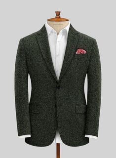 Freshen up your tweed collection with this olive addition. Crafted from wool, Donegal tweed still runs strong as a mainstay of the tweed collection with a radically contemporary twist. The fabric is coarse which produces a rustic look and features contrast-colored neps or flecks that produce a smart, sporty look. Keep it sharp with matching trousers and waistcoat, white shirt and black shoes. 
 
 Look Includes  Dark Olive Flecks Donegal Tweed Fabric  Two Button Jacket Style  Notch Lapel  Real Ho Brown Tweed Suit, Olive Green Suit, Brown Flannel, Donegal Tweed, Tweed Suit, Denim Suit, Herringbone Tweed, Beautiful Suit, Green Suit