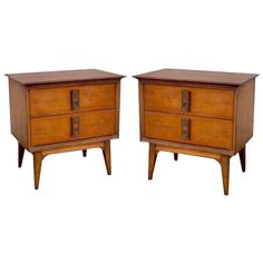 pair of mid century style nightstands with drawers