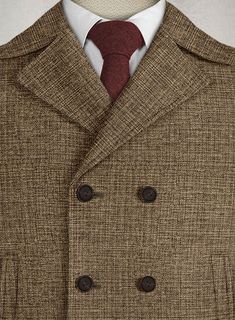 Ideal for the man who takes his style iconic, the Vintage Glasgow Brown Tweed Pea Coat is sure to fast become a wardrobe favourite. Crafted from wool, the interestingly textured tweed coat will make sure you stand out while looking effortlessly smart. 
 
 Look Includes  Vintage Glasgow Brown Tweed Fabric  Faux Horn Brown Buttons  Side Pockets   You can change the look by changing the options. 
 
Lining: 100% Viscose, Dry Clean. Double-breasted Brown Wool Sport Coat, Luxury Double-breasted Tweed Outerwear, Luxury Tweed Double-breasted Outerwear, Luxury Tweed Outerwear For Business, Luxury Tweed Outerwear For Semi-formal Occasions, Double-breasted Tweed Wool Coat For Formal, Double-breasted Tweed Wool Coat For Formal Occasions, Classic Tweed Pea Coat For Formal Occasions, Formal Tweed Outerwear With Double Button Closure