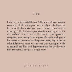 a poem written in black and white on a pink background with the words, life i wish