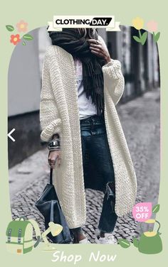 Cashmere Batwing Sleeve Knit Coat Fall/winter Fall Fashion Coats, Knit Sweater Coat, Knit Coat, Cardigan Casual, Long Sleeve Knitted Cardigan, Mode Boho, Knit Style, Long Sleeve Knit Sweaters, Knitted Coat