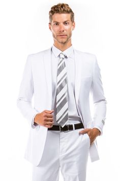 Men's Basic 2 Button Slim Fit Wedding Suit in White White Fitted Suit And Tie Accessories For Formal Occasions, Wedding Blazer With Notch Lapel And Tailored Fit, Professional White Suits For Business, Tailored Professional Wedding Blazer, White Professional Suits For Business, Wedding Blazer Single Breasted With Notch Lapel, Wedding Blazer With Single Button, Classic White Tailored Suit And Tie Accessories, White Tuxedo Blazer For Groom