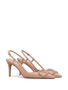 Valentino Garavani VLogo Signature 80mm Leather Pumps - Farfetch Valentino Pumps, Beige Pumps, Gold Pumps, White Pumps, Valentino Bags, Stiletto Pumps, Crystal Embellishment, Slingback Pump, Leather Pumps