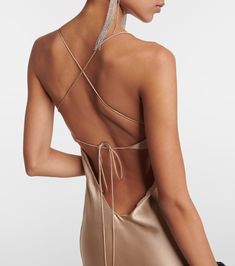 Silk Satin Gown in Beige - The Sei | Mytheresa Elegant Tie-back Slip Dress For Formal Occasions, Elegant Party Slip Dress With Tie Back, Luxury Satin Finish Gown For Formal Occasions, Luxury Satin Finish Formal Gown, Silk Bias Cut Backless Evening Dress, Silk Dress With Satin Finish For Evening, Luxury Satin Gown For Formal Occasions, Luxury Satin Party Gown, Luxury Satin Formal Gown