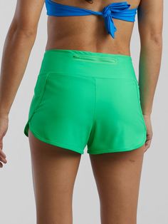 Women's Swim Shorts with Zipper Pockets Green Swimwear With Built-in Shorts For Beach, Sporty Tankini With Built-in Shorts For Beach Season, Nylon Bottoms With Built-in Shorts For Beach Season, Casual Sports Tankini With Built-in Shorts, Green Beach Bottoms With Built-in Shorts, Functional Swim Bottoms With Built-in Shorts, Green Swim Skirt With Built-in Shorts, Poolside Bottoms With Built-in Shorts, Functional Swimwear With Built-in Shorts For Swimming