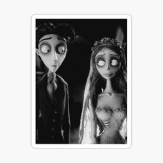 the corpse bride and groom are looking at each other in this black and white photo