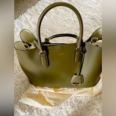 Brand New, Lauren, By Ralph Lauren Leather Bag Olive Green Large Sized Bag; 14-1/4"W X 10-3/4"H X 7-1/2"D (Width Is Measured Across The Bottom Of Bag) With Double Top Handles Optional Crossbody Strap And Original Dust Bag Included Ralph Lauren Bags, Ralph Lauren Leather, Bags To Make, Ralph Lauren Green, Lauren By Ralph Lauren, Lauren Green, Leather Bags, Crossbody Strap, Lauren Ralph Lauren