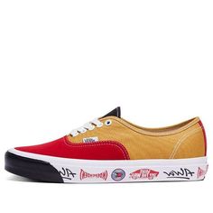 Vans Authentic Low Top Casual Skateboarding Shoes Unisex Red Gold VN0A7Q5CBO4 (SNKR) Retro Red Sneakers For Streetwear, Urban Skate Shoes With Red Sole And Round Toe, Red Low-top Skate Shoes With Gum Sole, Retro Red Custom Sneakers For Streetwear, Streetwear Canvas Shoes With Red Sole, Red Sole Lace-up Skate Shoes, Lace-up Skate Shoes With Red Sole, Red Sneakers With Gum Sole For Skateboarding, Red Low-top Canvas Shoes For Streetwear