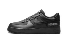 The Nike Air Force 1 Low Gore-Tex “Black” is a winterized edition of the retro basketball and lifestyle shoe. Based on the look of the model’s timeless “Black” colorway, the Air Force 1 Low Gore-Tex features upgraded waterproof Gore-Tex material on the toe, mid-panel, and tongue. The Swoosh and overlaid panels on the forefoot, eyelets, collar, and heel are cast in a buttery black tumbled leather. White “Gore-Tex” embroidery appears on the lateral side of the heel and tonal “Nike Air” detailing g Retro Basketball, Nike Air Force 1 Low, Mens Nike Air, Stadium Goods, Air Force 1 Low, Mens Sportswear, Sneaker Collection, Nike Air Force 1, Nike Air Force Sneaker