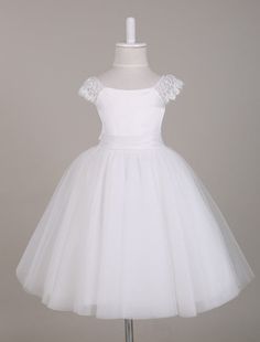 White A-line Princess Dress For Wedding, Lace Bodice Fitted Dress For Dress-up Occasions, Lace Bodice Dress For Dress-up Occasions, White Baptism Dress With Lace Bodice For Dress-up, Fitted Princess Dress With Lace Bodice For Confirmation, Tulle Dress With Fitted Bodice For Confirmation, Elegant Sleeveless Princess Dress With Lace Trim, White Sleeveless Princess Dress With Fitted Bodice, Short Sleeve Dresses With Lace Bodice