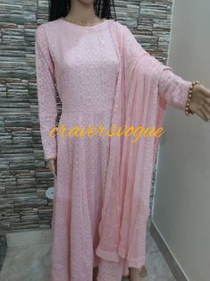 Beautiful heavy chikankari anarkali dress with dupatta and | Etsy Designer Pink Dress With Chikankari Embroidery, Pink Long Churidar With Resham Embroidery, Designer Pink Salwar Kameez With Lace Work, Designer Pink Anarkali Set With Lace Work, Designer Pink Chikankari Embroidery Dress, Pink Long Churidar With Dupatta, Pink Anarkali Set With Unique Design And Long Sleeve, Pink Churidar With Zari Work, Pink Long Georgette Traditional Wear