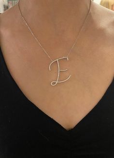 "Personalized initial letter - Makes the perfect gift for you or birthday gift, or anyone you love! Material: Sterling Silver; Cubic zircon Measurements:About 4.5x4 cm / 1.77x1.57 inch dependents on the letter Large Initial Necklace set with AAA quality Cubic Zircon stones. Please with in \"Add your personalization\" the letter that you need. The Necklace is in one length 15 + 2 inch extension chain The necklace will be sent gift-wrapped and packed in a padded envelope to maintain the product Th Silver Diamond Initial Necklace For Gift, Silver Cubic Zirconia Initial Necklace For Gift, Elegant Cubic Zirconia Initial Necklace Gift, Diamond White Initial Pendant Necklace For Gift, Personalized Initials Jewelry In Cubic Zirconia, Personalized Gift Jewelry With Initials In Cubic Zirconia, Personalized Silver Initial Necklace With Cubic Zirconia, Personalized Cubic Zirconia Jewelry With Initials, White Gold Initial Necklace With Diamond Accents As Gift