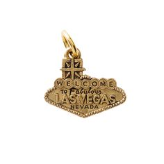 Las Vegas with jumpring *Sold in sets of 10 charms for $12* - Available in gold or silver - Charm is pewter with 14k gold  *If you need a larger lot, I may have more available. Just message me.* Gold Jewelry With Logo Charm For Collectors, Gold Charm Necklaces As Souvenirs, Gold Sterling Silver Vintage Charms, Gold Vintage Charms In Sterling Silver, Gold Vintage Charm In Sterling Silver, Vintage Personalized Gold Charms, Personalized Vintage Gold Charms, Vintage Gold Logo Charm, Nickel-free Gold Jewelry Souvenir