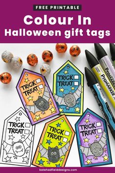 free printable halloween gift tags for kids to color and decorate with their own name