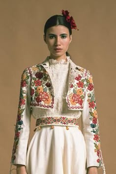 Shop for Chandrima White Chanderi Cropped Bolero Jacket for Women Online at Aza Fashions Bolero Jacket Outfit, Embroidered Jackets For Women, Embroidered Jacket Outfit, Wedding Bolero Jacket, Ramadan Outfit, Boho Attire, Coat Embroidery, Matador Costume, Cord Embroidery