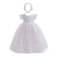 The Phoebe christening gown comes in five different sizes. It includes beautiful white lace throughout with adorable bow detail on the back and bonnet included with this gown. Lace Ball Gown For First Communion, Princess Style Lace Ball Gown For First Communion, Lace Ball Gown For Confirmation With Lace Bodice, First Communion Lace Dress For Pageant, Lace First Communion Dress For Pageant, White Princess Lace Dress For First Communion, Lace Princess Dress For Confirmation, Lace Ball Gown For Confirmation, Fitted Princess Baptism Dress With Lace Bodice