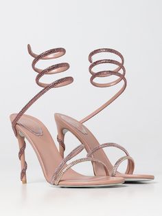 RENE CAOVILLA: Margot sandals in satin and rhinestone crystals - Pink | Rene Caovilla heeled sandals C11755105R001Y110 online at GIGLIO.COM Rene Caovilla Sandals, Renee Caovilla Heels, Expensive Heels, Pink Heeled Sandals, Pink Glitter Heels, Light Pink Heels, Pink Sandals Heels, Glamourous Heels, Rene Caovilla Shoes