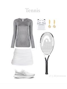 the tennis outfit is gray and white