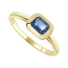 This Pretty Ring crafted of 14K Yellow Gold features a baguette shape Sapphire approximately 0.65 ct. 14K Gold 0.65 ct. Blue Sapphire Natural Blue Sapphire Stone Finger Size 6.25 Ships in 1-2 Business Days Sapphire Heart Necklace, Opal Solitaire Ring, Brilliant Cut Diamond Ring, Sapphire Solitaire Ring, Sapphire Birthstone, Gold Solitaire Engagement Ring, Pretty Ring, Bezel Set Ring, Sapphire Solitaire