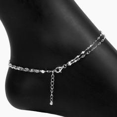 Our Italian-made Specchio Mirror Chain Anklet is a fun, flirty, and fashionable addition to your anklet collection! The Double Strand Specchio Mirror Chain Anklet is sure to be your new "go-to" accessory for fun in the sun or an elegant evening out. Options: Also Available in Gold SEE ALL ANKLETS PRODUCT DETAILS Size: 9"+1" extension, including clasp Closure: Lobster Clasp Metal: .925 Sterling Silver Finish: Rhodium (prevents tarnishing) Adjustable Metal Anklets Nickel Free, Adjustable Metal Nickel-free Anklets, Trendy Metal Chain Anklets, Trendy Party Anklets With Chain Detail, Metal Anklets With Ankle Strap For Party, Metal Anklets For Party, Trendy Silver Adjustable Chain Anklets, Trendy Metal Anklets For Party, Silver Metal Ankle Strap Anklet