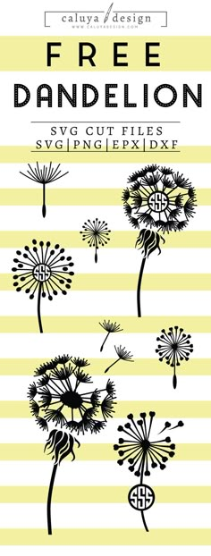 the dandelion svg cut file is shown in black and white, with yellow stripes