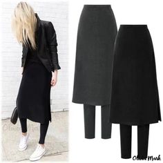 Olivia Mark - Premium High-Waisted Legging Skirt with Added Fluff - Ideal for Layering Black Full-length Leggings With Elastic Waistband, High Waist Bottoms, Pant Length, Outdoor Wear, Skirt Leggings, High Waisted Leggings, Wearing Black, Olivia Mark, Skirt Pants