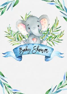 a watercolor baby shower sign with an elephant