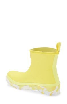 Impervious to wind and rain, this short version of Hunter's Original rubber boot is a style-savvy companion on drizzly days with a fun color-splash rubber sole. Rubber upper/textile lining/rubber sole Imported Spring Waterproof Boots For Rainy Weather, Spring Outdoor Weatherproof Rain Boots, Yellow Weatherproof Rain Boots For Outdoor, Yellow Waterproof Rain Boots, Casual Yellow Rain Boots For Outdoor, Casual Yellow Rain Boots For Spring, Waterproof Ankle Rain Boots For Spring, Rain Boots Women, Rubber Boot