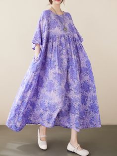 The Hey Women's Cotton Round Neck ... Bohemian Pattern, Satin Long Sleeve, Mothers Dresses, Midi Cocktail Dress, The Bohemian, Long Summer Dresses, Blue Midi Dress, Formal Evening Dresses, Smock Dress