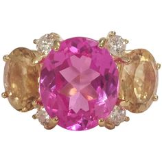 Large 18kt yellow gold GUM DROP™ ring with Pink Topaz (approximately 8 cts), Citrine (approximately 5 cts each), and 4 diamonds weighing approximately 0.48 cts. Specifications: Length: 15/16" Width: 5/8" The ring can be sized or ordered to your ring size. The GUM DROP™ Ring Collection can be made in any color stone combination in either Yellow White or Rose gold. Please contact me with any inquiries you may have. Best, Christina Chocolate Diamond Earrings, Topaz And Citrine, Gum Drop, Drop Ring, Citrine Jewelry, Chocolate Diamonds, Topaz Jewelry, Pink Topaz, Diamond Gold