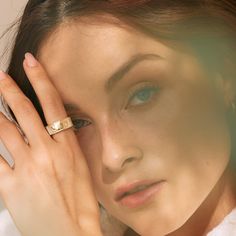 Add a unique, edgy touch to your ensemble with Harlow—a one-of-a-kind gold ring, custom to your exact specifications! Let your style shine and give your look a high-fashion edge. Available in 14k gold plated brass Size: 1/2" Band Width: 10mm Protected with an anti-tarnish barrier With engraving this item is FINAL SALE SKU: BYR1119 Gold Jewelry With Si Clarity Round Band, Adjustable Gold Initial Ring For Everyday, Adjustable Gold Initial Ring In 14k, Everyday Gold Sterling Silver Initial Ring, Gold Sterling Silver Initial Ring For Everyday, Timeless Gold Initial Ring Tarnish Resistant, Everyday Gold Initial Ring In Sterling Silver, Everyday Gold Plated Open Signet Ring, Gold Initial Ring With Tarnish Resistant Round Band