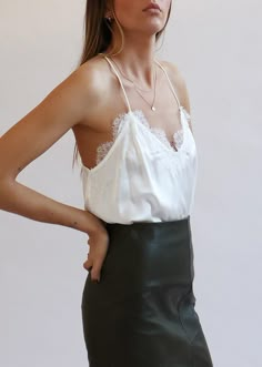 White Cami Top Outfit, Silk Top Outfit, Cami Top Outfit, Camisole Top Outfit, Lace Top Outfit, White Silk Top, White Cami Tops, Girly Lifestyle, White Silk Blouse