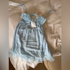 For Love & Lemons Baby Doll Dress Blue Brand New With Tags Blue Sheer Sleep Dresses, Sheer Coquette Bedtime Dresses, Sheer Blue Sleep Dresses, Blue Mini Sleep Dress, Sheer Blue Nightgown For Bedtime, Sheer Blue Sleepwear For Spring, Sheer Blue Nightgown, Blue Sheer Fitted Sleepwear, Blue Fitted Sheer Sleepwear