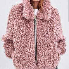 Nwt Zara Size Small Mauve Pink Fuzzy Shearling Bolger Jacket Fuzzy Collar Black And Silver Zipper Closure In Front. 2 Pockets (No Zippers) Gathered Hem And Gathered Wrists. Cozy Purple Outerwear For Cold Weather, Purple Outerwear With Faux Fur Lining For Fall, Pink Fluffy Long Sleeve Outerwear, Purple Faux Fur Winter Outerwear, Purple Faux Fur Outerwear For Winter, Pink Faux Fur Outerwear For Cold Weather, Purple Faux Fur Outerwear For Fall, Winter Purple Faux Fur Outerwear, Cozy Pink Outerwear With Faux Fur Lining