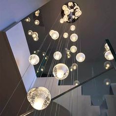 hanging crystal lights Staircase Lamp, Crystal Light Fixture, Drop Chandelier, Modern Lighting Chandeliers, Crystal Pendant Lighting, Staircase Chandelier, Bubble Glass, Ball Pendant, Glass Pendant Light