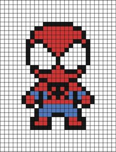 an image of a pixellated spiderman in red and blue