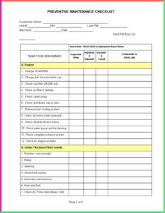 the printable maintenance checklist is shown in this file, which contains several important items