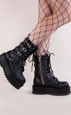 SLACKER-165 Vegan Leather Ankle Boots-Demonia-Tragic Beautiful Demonia Boots, Demonia Shoes, Black Punks, Punk Boots, Patent Heels, Shoe Inspo, Platform Boots, Black Faux Leather, Leather Ankle Boots