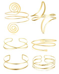 PRICES MAY VARY. Gold Arm Cuff Set: One order includes 6 pieces coil upper arm cuffs in different styles. Crafted with a minimalist aesthetic, exuding glamour and sophistication, never go out of styles. Adjustable Arm Cuff: 3.2in(8cm) inner diameter. The upper arm cuff adopt an open design, ensuring suitability for most people, adding an trendy touch to any outfit. Gold Plated Arm Cuff: Crafted with meticulous attention to detail and using quality metals, great 14k gold plated, all-round high po Gold Arm Cuff Aesthetic, Gold Upper Arm Cuff, Gold Arm Bracelet, Cool Gold Jewelry, Arm Accessories Jewelry, Upper Arm Bracelets, Arm Band Jewelry, Gold Jewelry Making, Armlet Gold