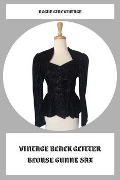 Vintage 1980s Gunne Sax blouse with glitter accents. Nipped in waist silhouette. Button up with style with beautiful neckline. Check out this Gunne Sax blouse and additional curated vintage at: roguegirlvintage.com #gunnesax #gunnesaxstyle #victorianstyle #victoriantop #70sfashion #80sfashion #glittertop #gunnesaxtop #gothfashion #gothstyle #fashion #style Glitter Blouse, 70’s Fashion, Glitter Top, Gunne Sax, Prairie Dress, Edwardian Fashion, Curated Vintage, 80s Fashion, Black Glitter