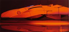 an orange and black photo of a futuristic vehicle