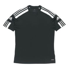 Adidas Squad 21 Jsy Ss Soccer/Football Casual Sports Short Sleeve Jersey Black GN5720 (Men's) Sporty T-shirt With Three Stripes For Sports, Three Stripes Crew Neck Activewear For Sports Season, Black Jersey Top With Three Stripes, Black Jersey Tops With Three Stripes, Athletic Fit Three-stripe Activewear For Sports Events, Sports T-shirt With Side Stripes And Crew Neck, Black Activewear For Training With Team Name, Sporty Workout T-shirt With Three Stripes, Sportswear Tops With Three Stripes For Sports