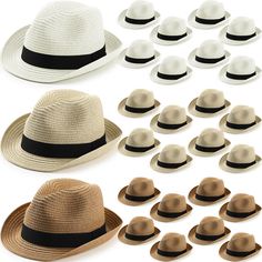 PRICES MAY VARY. Multi Quantity Straw Hats: you will receive 24 pcs of quality durable straw fabric tightly woven khaki beige and white men's and women's hats, in 3 colors, 8 pcs of each color; The rich quantity is enough to meet your daily use and replacement needs, and you can also share them with your family and friends Fit Comfortable and Breathable: straw hats for men women are suitable for most women and men, the hat circumference is about 22.83-23.62 inches/ 58-60 cm, brim width is about1 Men Vacation, Fiddler Hat, Women Straw Hat, Panama Hat Men, Straw Beach Hat, Straw Hat Beach, Straw Fedora Hat, Trilby Hat, Straw Sun Hat